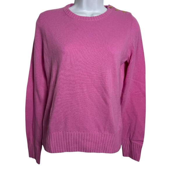 Tory Burch Women’s Pink Wool Cashmere Blend Sweater Size Small Gold Logo Buttons - Picture 1 of 7